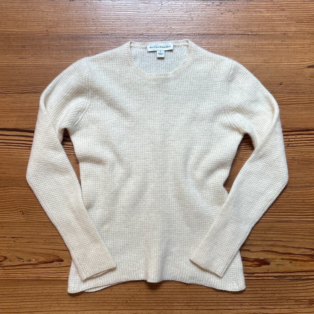 White‎ and Warren Sweater Womens Ivory Cashmere Classic Knit Crew SIZE S